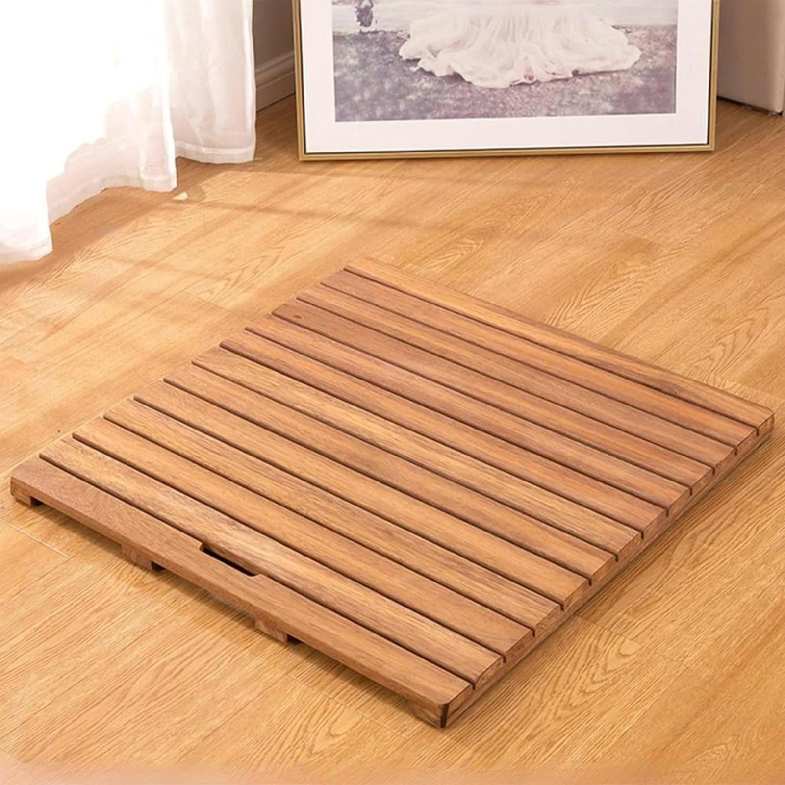 Tapis de bain antidérapant en bois de teck durable pour sol de salle de bain et douche 80x85
