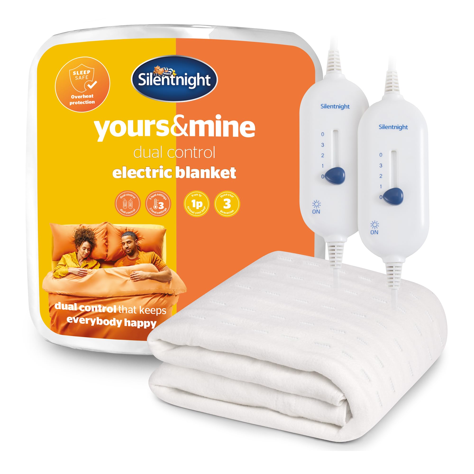 SilentnightDual Control Electric Blanket Double - Heated Electric Underblanket Bed Warmer Sheet with 3 Heat Settings, Easy Fit Straps, Split Controls and Machine Washable - Double 150x137cm (60"x54")