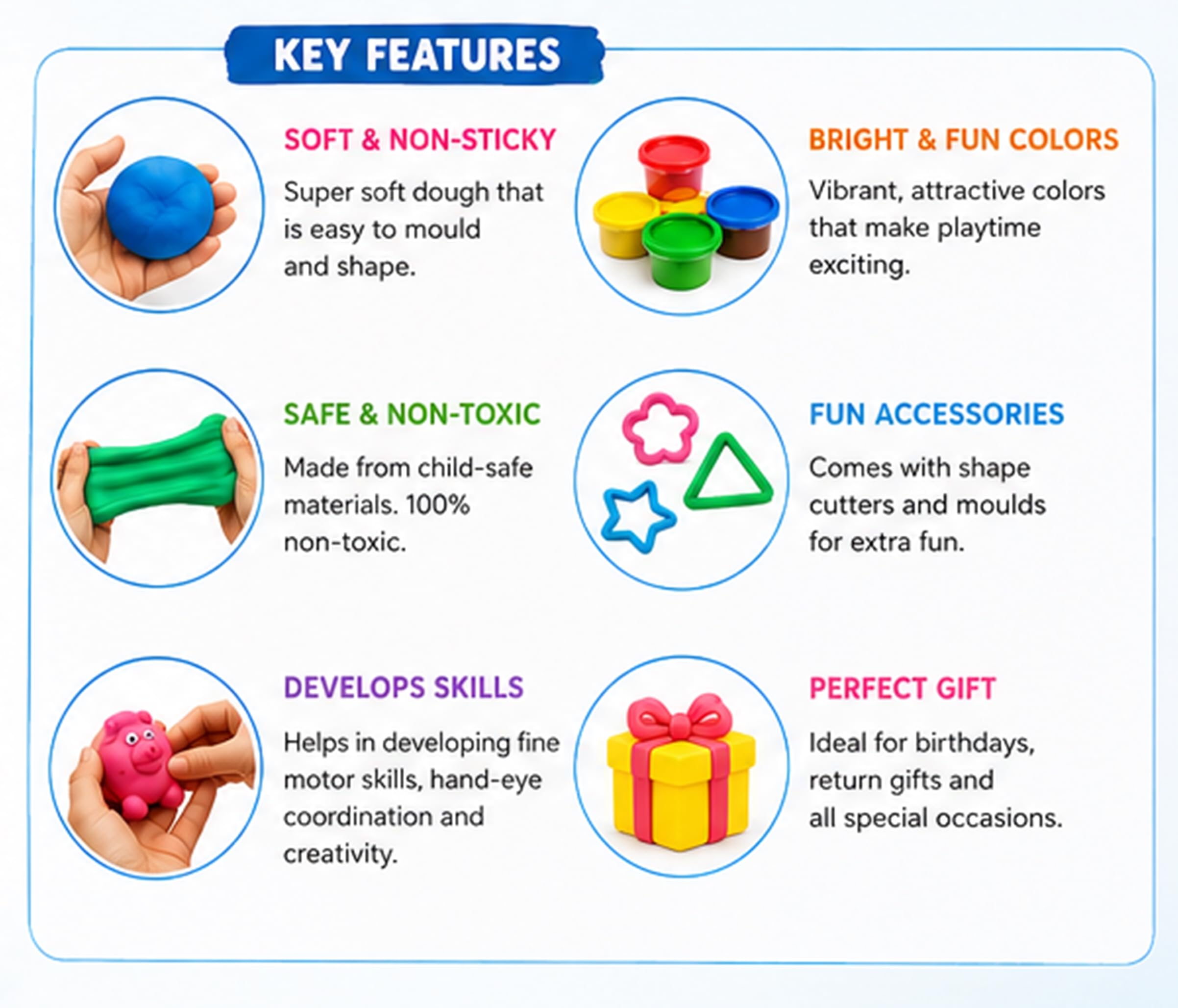 Fratelli Dough Clay Modeling Kit for Kids | Non-Toxic | Air Dry Colour Clay with Moulds |DIY Art & Craft Activity Set | BIS Approved |Creative Learning & Pretend Play Toy for Boys & Girls | 3+ Years | 30g | Pack of 6 4