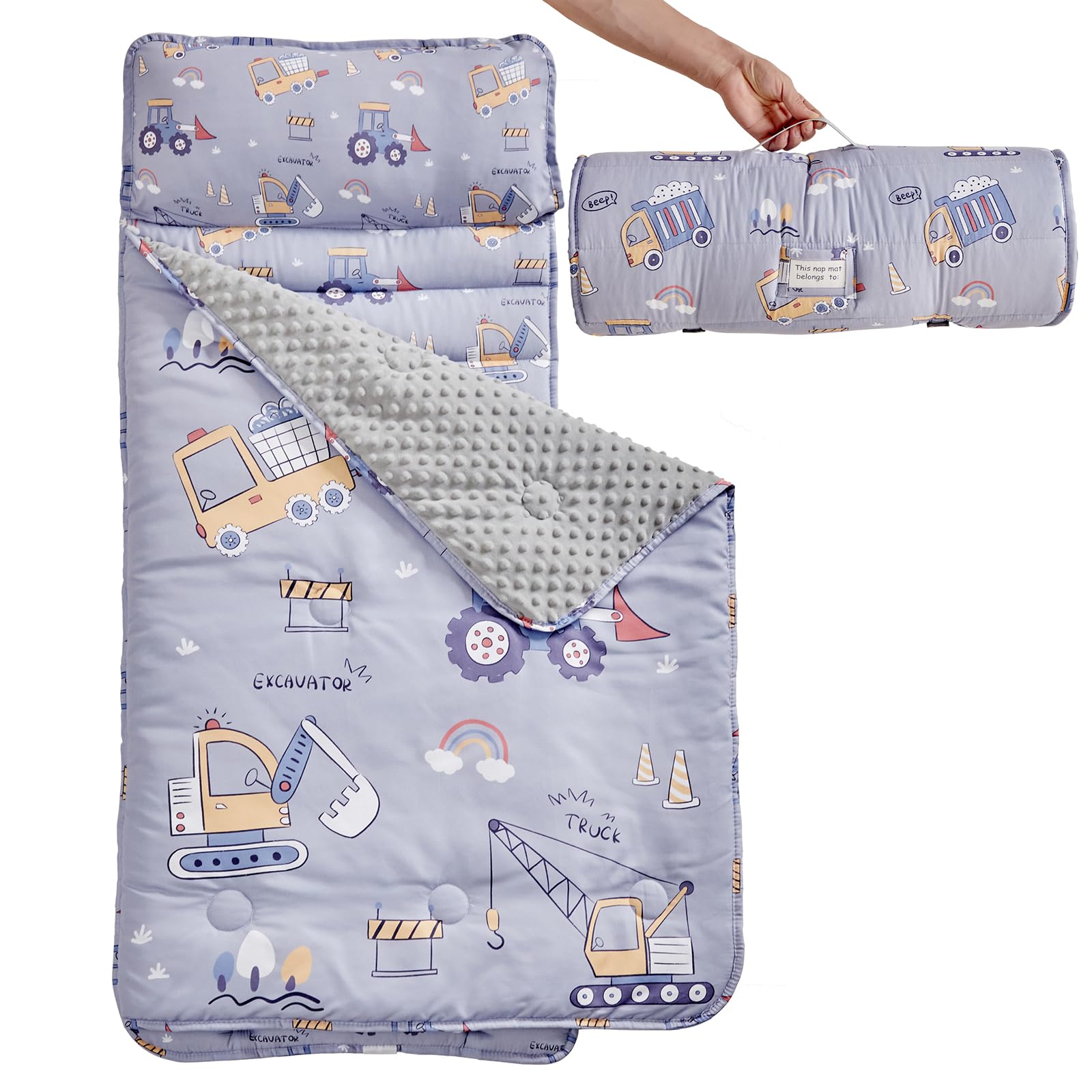 JHCHMX Toddler Nap Mat with Pillow and Blanket,Extra Large Roll Up Kids Sleeping Mat,Soft Slumber Bags for Girls,Perfect for Daycare,Preschool Travel Camping