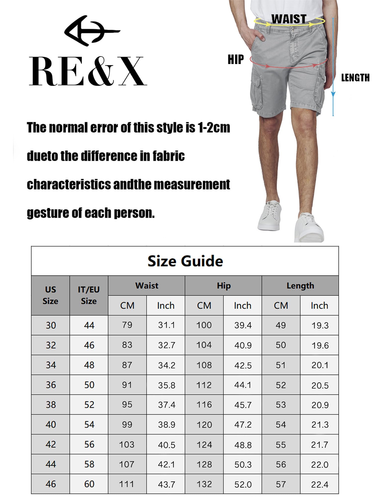 RE&X JEANS COUTURE Pantaloncini Uomo Confortevole Traspirante. STOFFE Cotone Cargo Bermuda Uomo