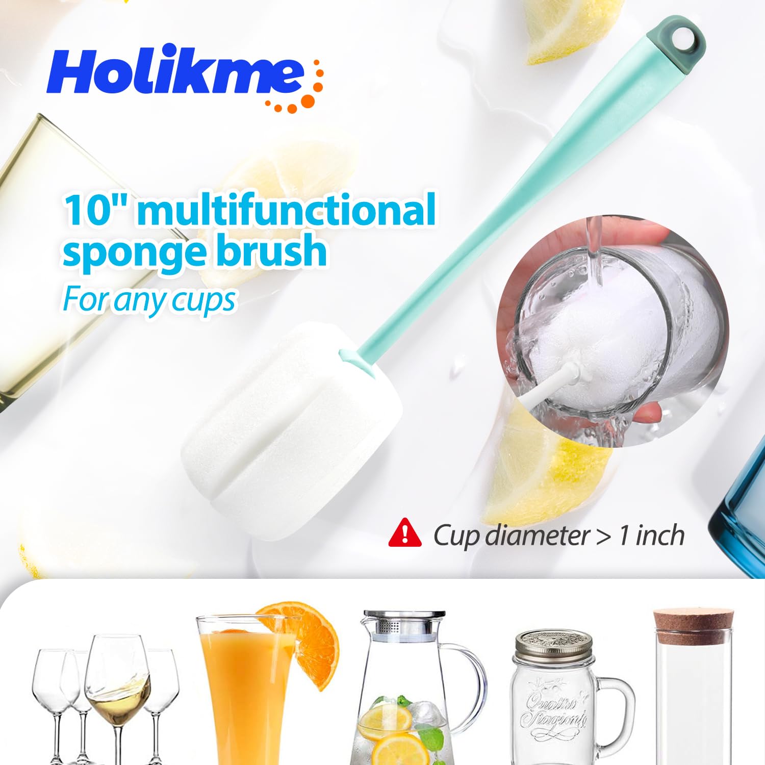 Holikme Bottle Brush Tube Cleaning Lab Set with Long Handle, Cup Cleaner for Washing Narrow Neck Beer Wine Decanter Pipes Lids Sinks Cap Covers,: Green
