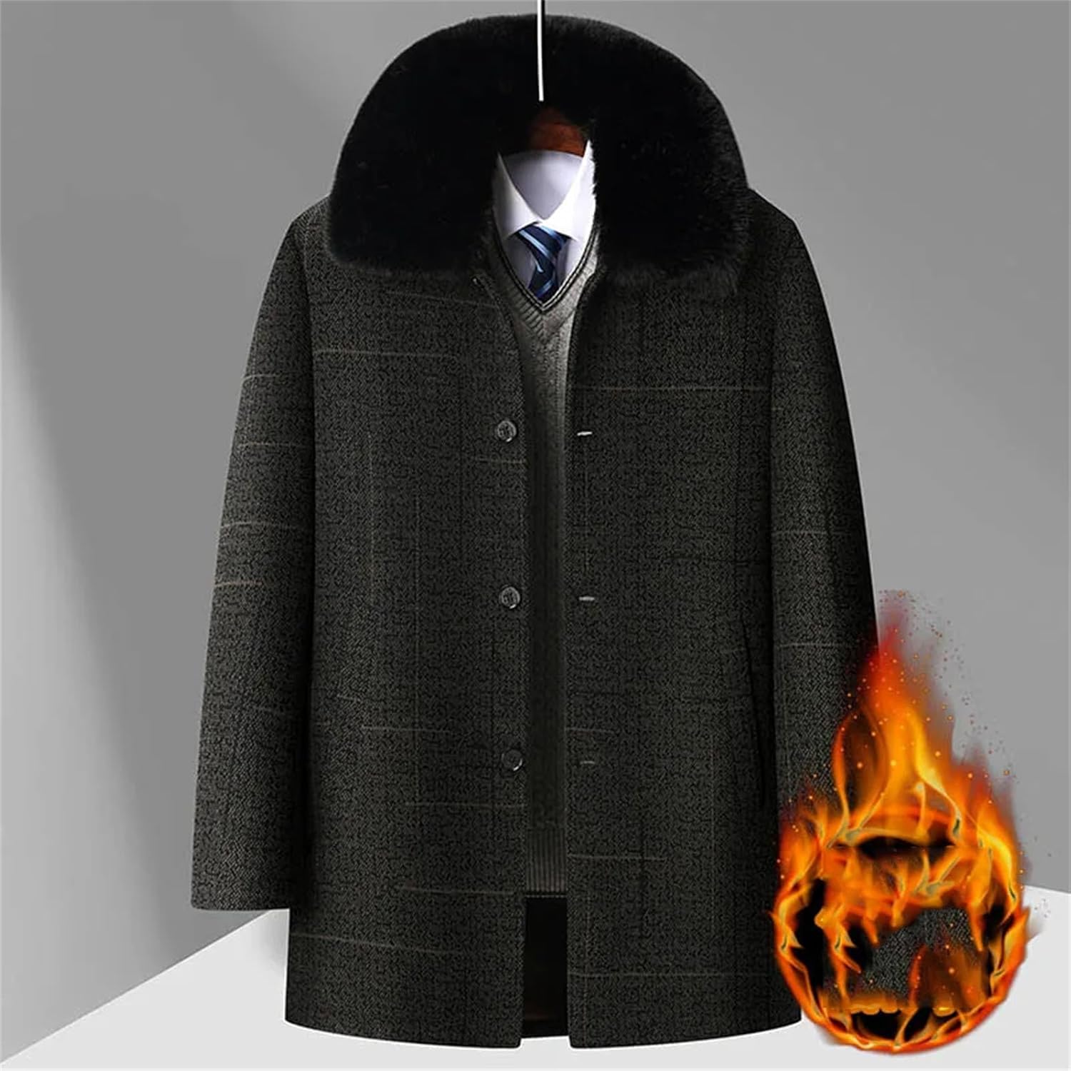 Mens Winter Coat Fashion Wool Thicken Trench Woolen Single Breasted Lapel Solid Jackets