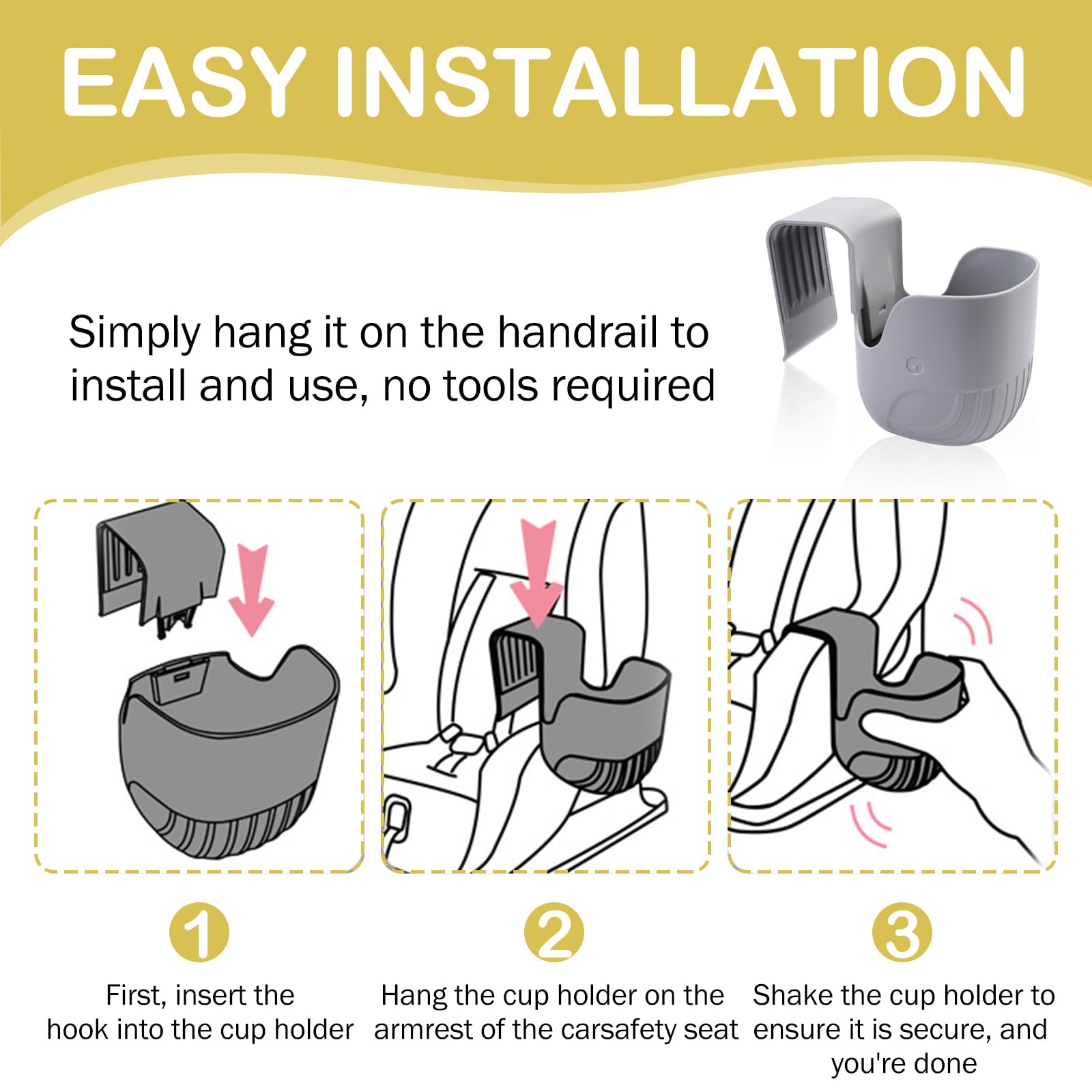Lot de 2 porte-gobelets pour fauteuil roulant, porte-bouteille pour siège de voiture, porte-gobelet universel pour fauteuils roulants, compatible avec la plupart des modèles de sièges de voiture, gris