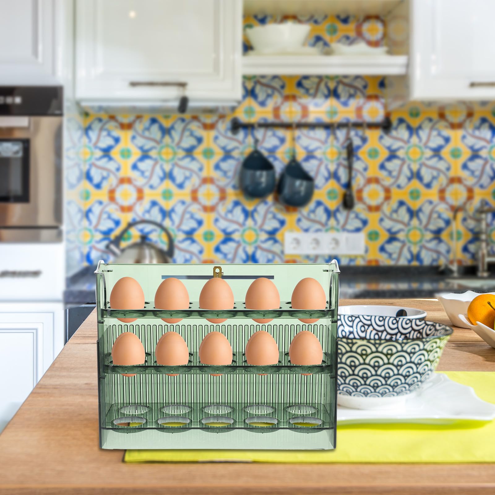 Veemoon Organisateur D'œufs pour Réfrigérateur en Pet Compartiments Séparés, Range Œufs Empilable à 3 Couches, pour Familles et Restaurants