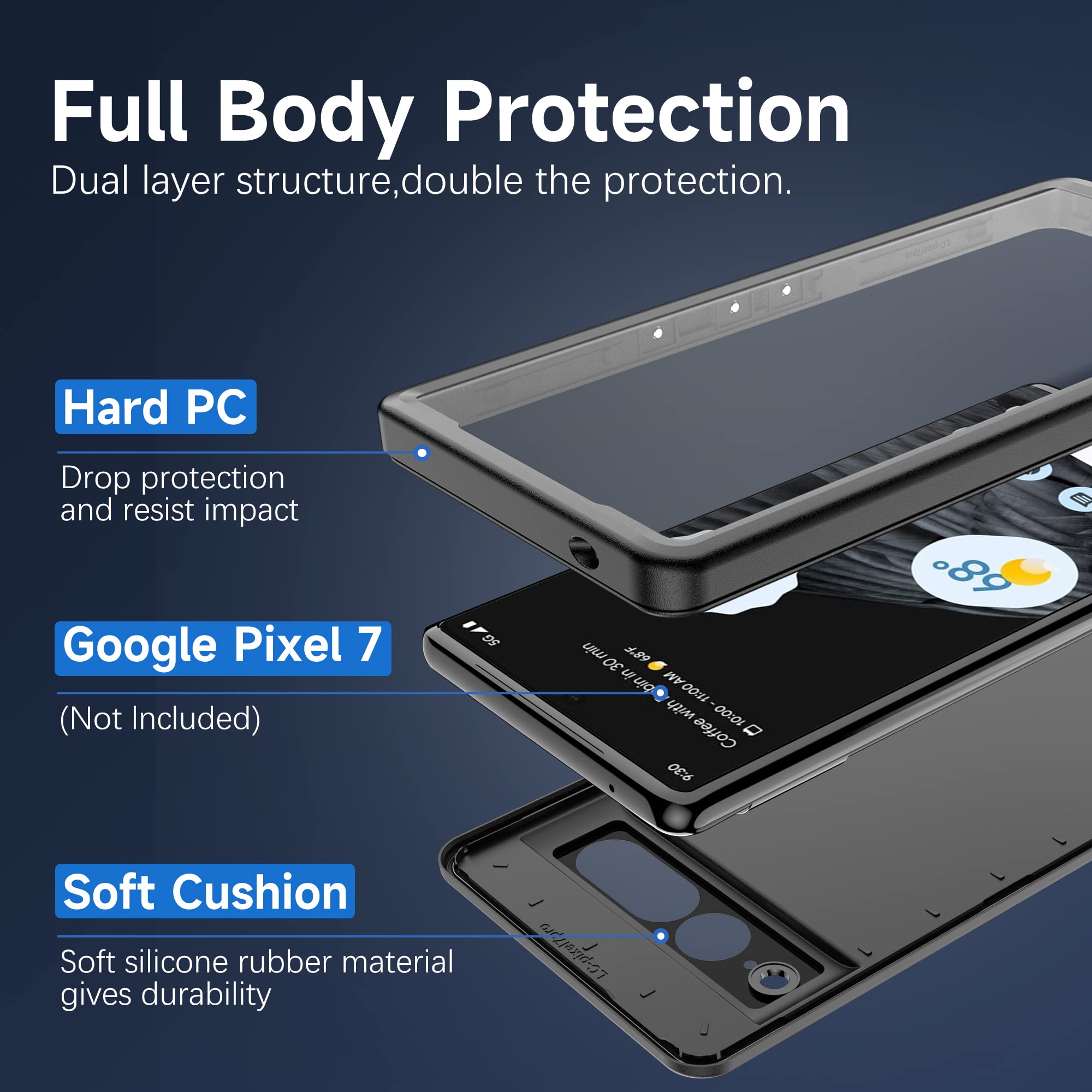 Hülle für Google Pixel 7 Pro Wasserdicht Hülle mit Displayschutz 360 Grad Outdoor Armor Schutzhülle Hardcase IP68 Waterproof Staubdicht Handyhülle Heavy Duty Case Schwarz