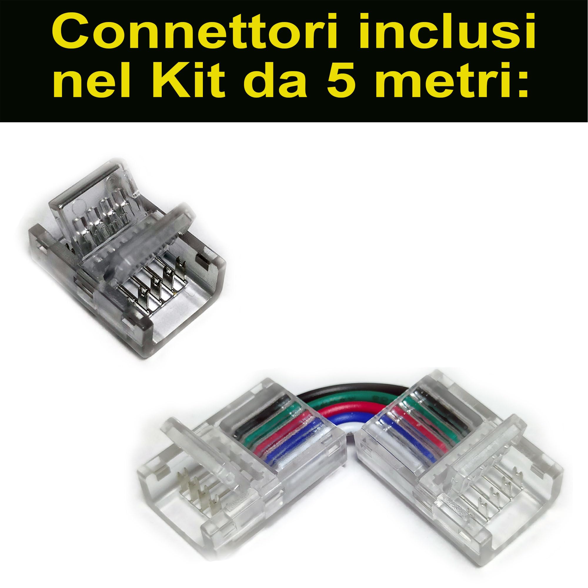RGB+Bianco Caldo 4in1 24V. Kit da 5 Metri con 1 Trasformatore da 60W e 1 Controller 2,4Ghz. Con 300 Led RGB+WW sviluppa 2500+2500 Lumen. Striscia RGBW Ip20