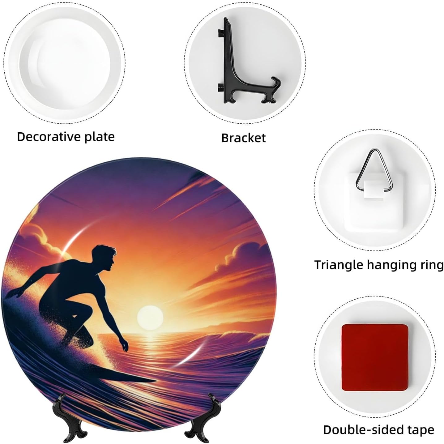 Go-Surfing-Outdoor 10 Inch Decorative Plate With Stand, Elegant Display Wall Plate For Home Decor