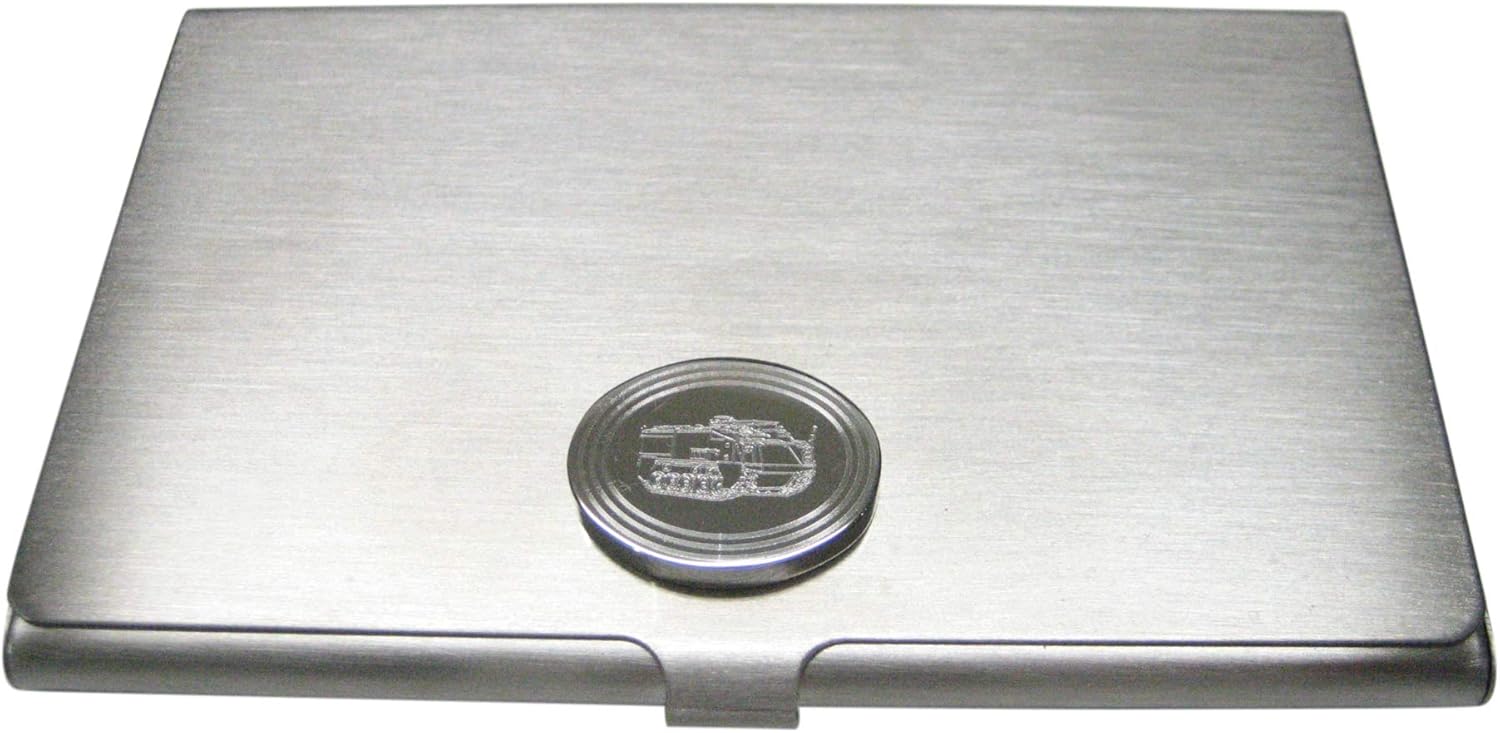 Kiola Designs Silver Toned Etched Oval Armored Vehicle Business Card Holder