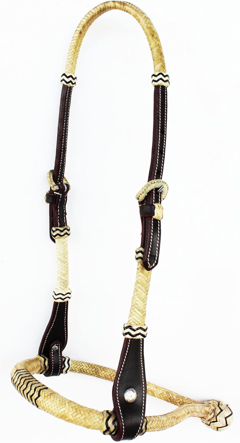 YZJSM Horse Western CORE BOSAL Hackamore BITLESS Bridle Headstall Rawhide Mecate 27903