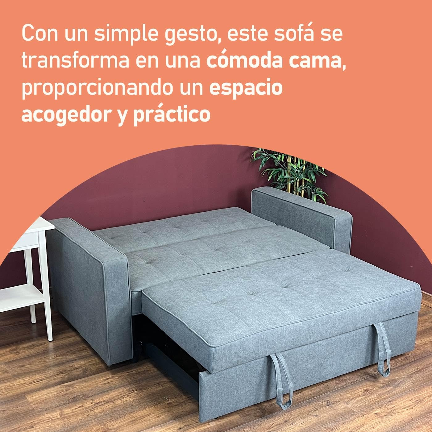 amuéblate Online - Sofá Cama de 2 Plazas Modelo Lite, Diseño Moderno, Práctico, Cómodo y Funcional, con Reposabrazos, Acabado en Gris