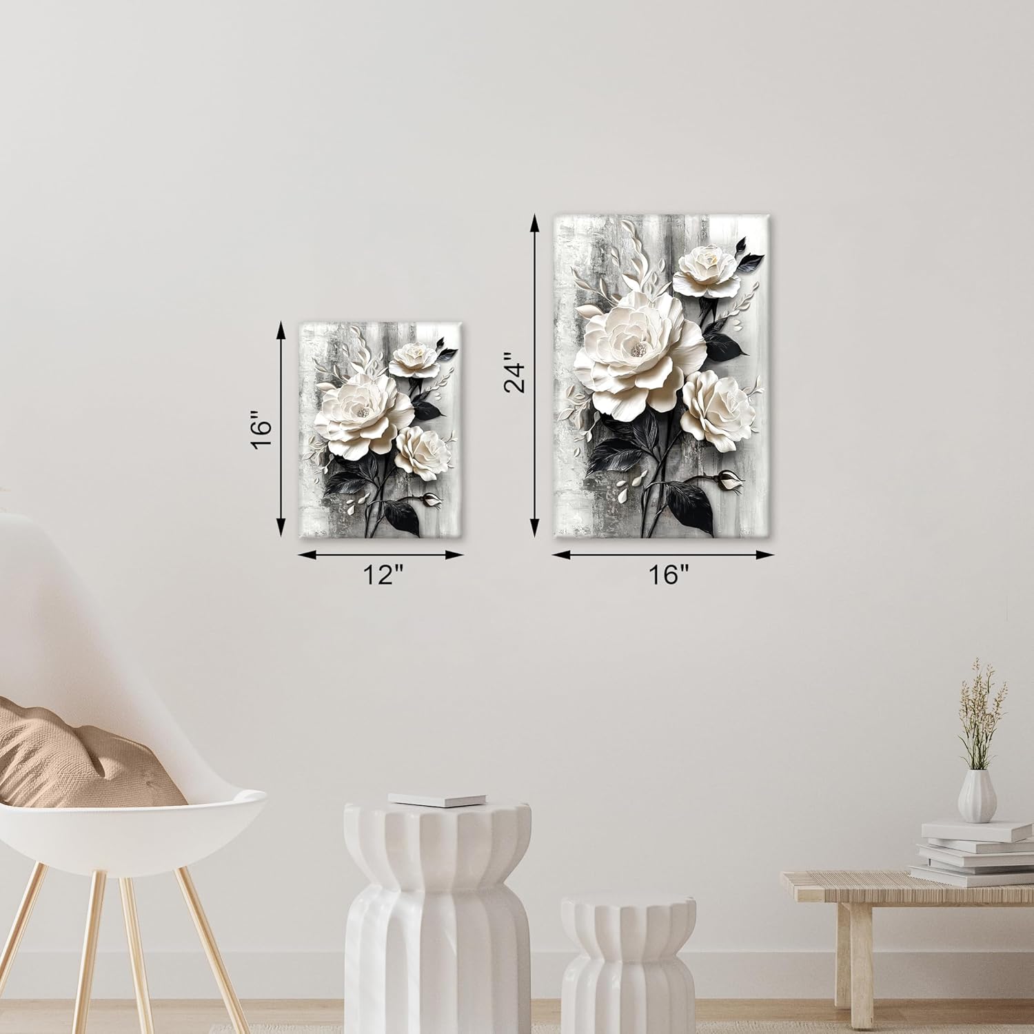 WENGTIAO Vintage Rose Canvas Wall Art Modern Black and White Floral Picture Poster Abstract Blooming Flowers Print Painting Elegant Artwork for Living Room Bedroom Bathroom Office 16x24 inch