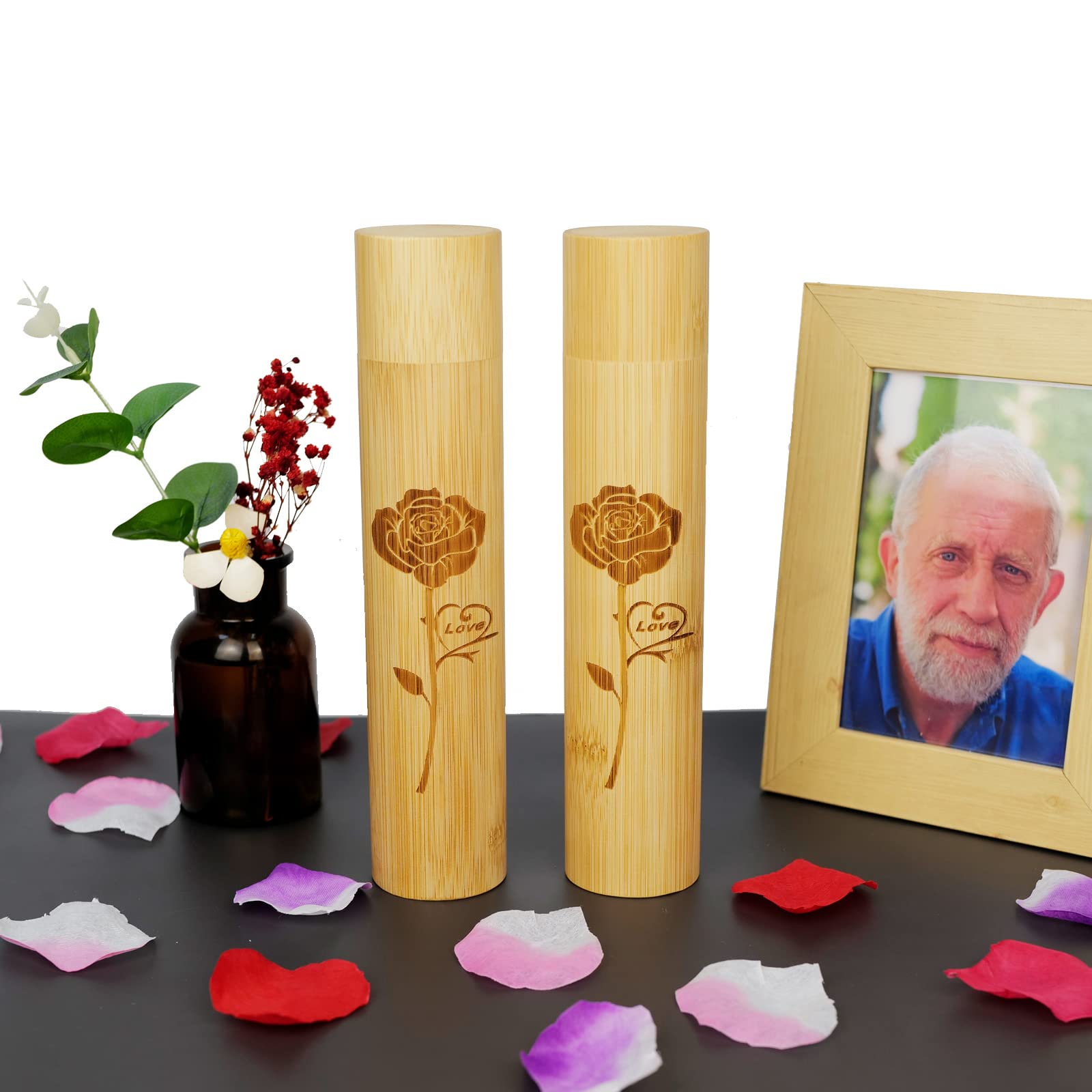 Set of 4 Small Bamboo Scattering Urns Tube for Human Ashes, Eco & Biodegradable Friendly Bamboo Spreading Cremation Tube Urn for Male Female Child Pet Ashes