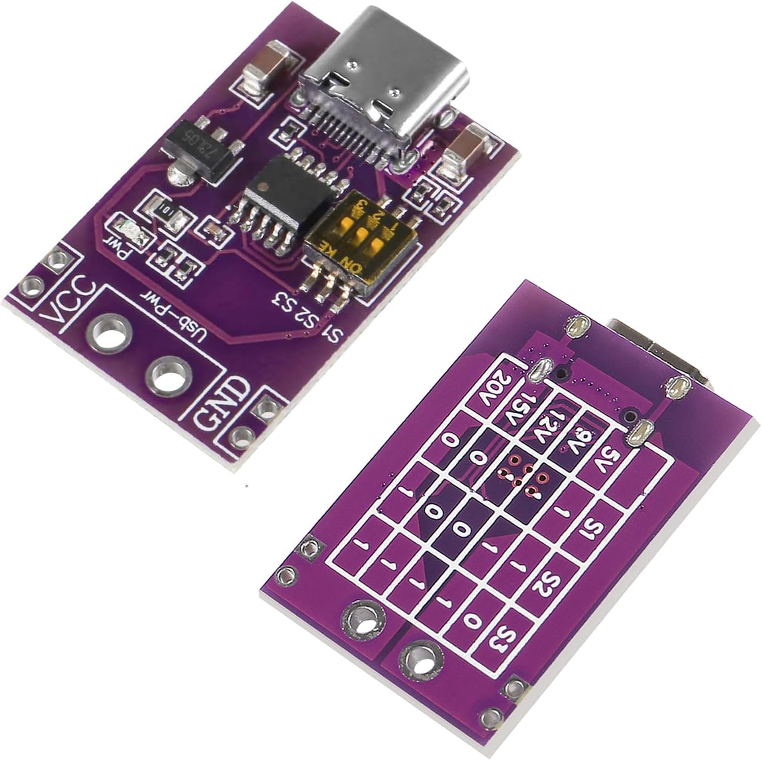 2Pcs Type-C QC AFC PD2.0 PD3.0 to DC Fast Charge Decoy Trigger Polling Detector Power Supply Change Board Module Support 5V 9V 12V 15V 20V Fixed Voltage Output