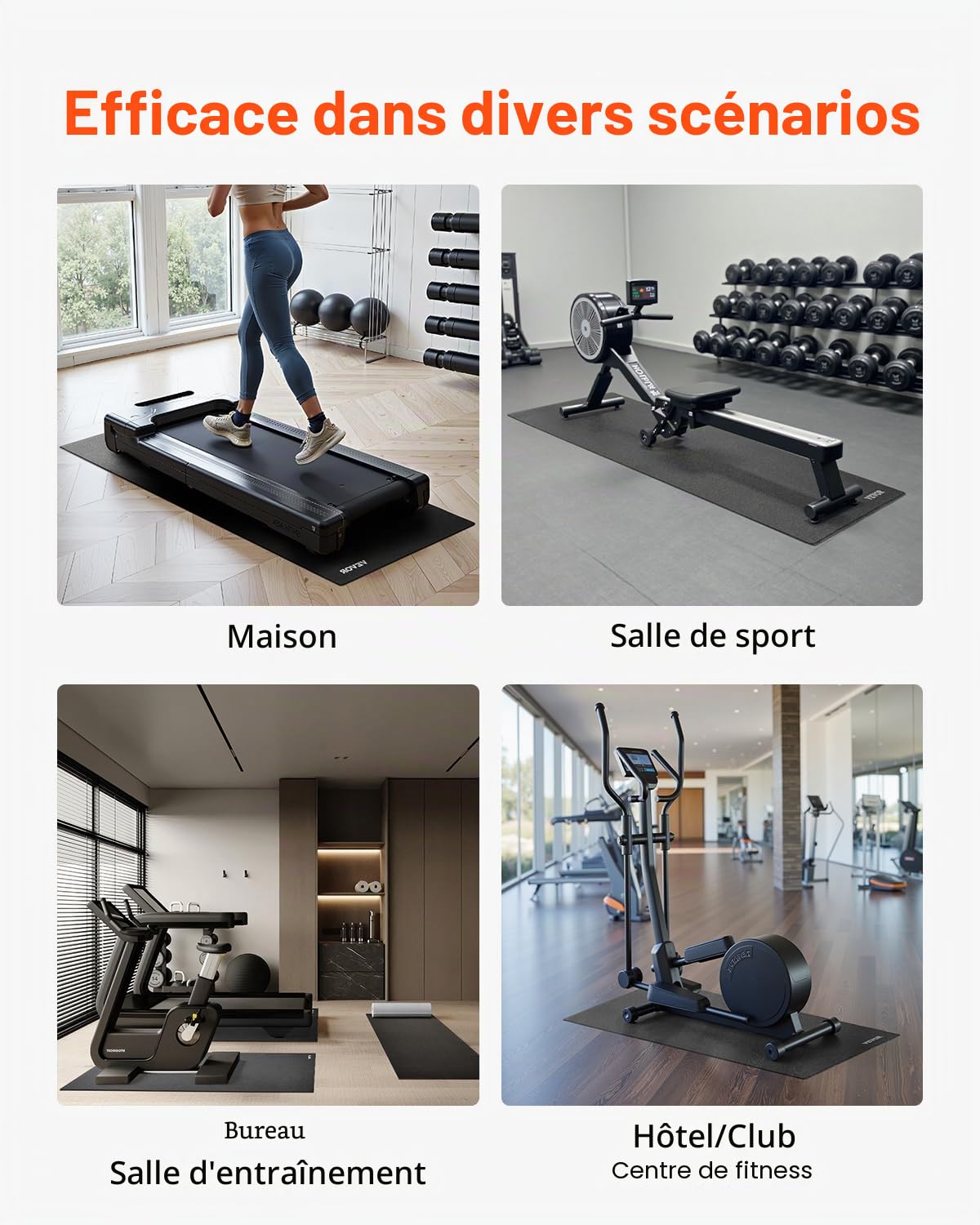 VEVOR Tapis de course pour tapis de sol, équipement d'exercice pour tapis de course, vélos stationnaires et couchés, protection de sol en PVC haute densité, imperméable et antidérapant, pour salle de