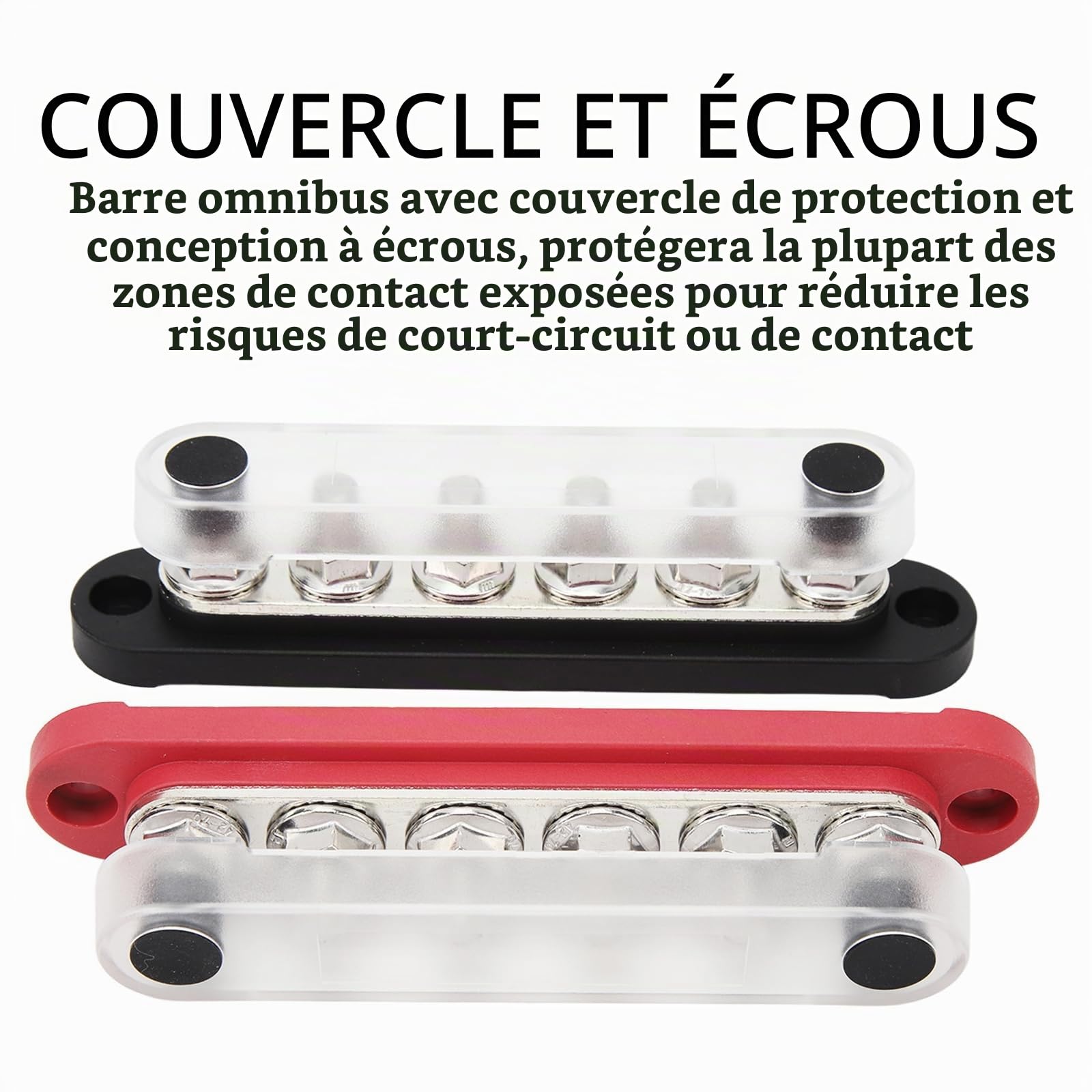 2 Pièces Barre Omnibus De Batterie, Bloc De Distribution De Bornes D'alimentation à 6 Canaux, Bloc de Distribution d'alimentation M8 150A DC 12-48V，Battery BusBar with Cover for Auto, Boat