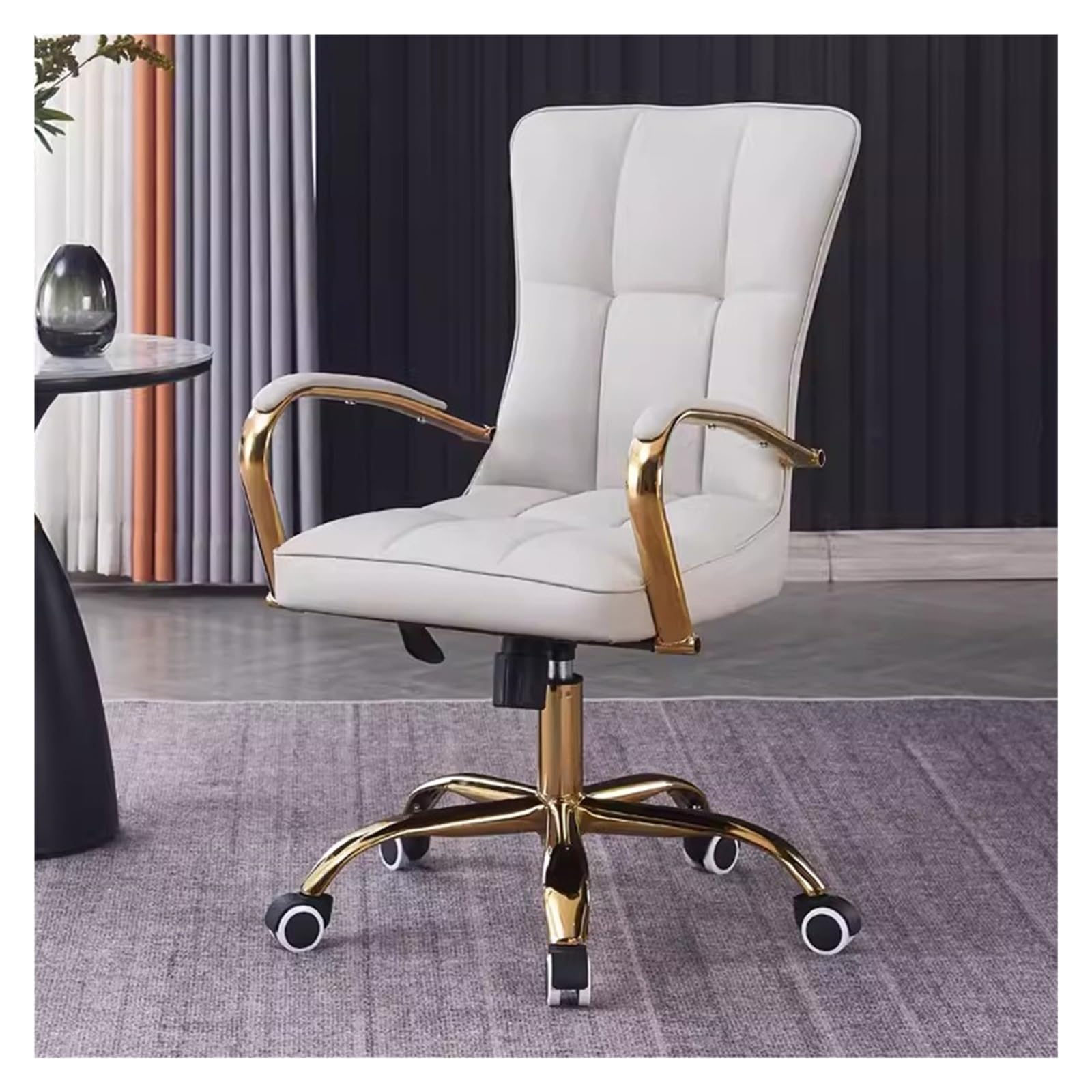 Chaise de bureau ergonomique et réglable en cuir crème confort
