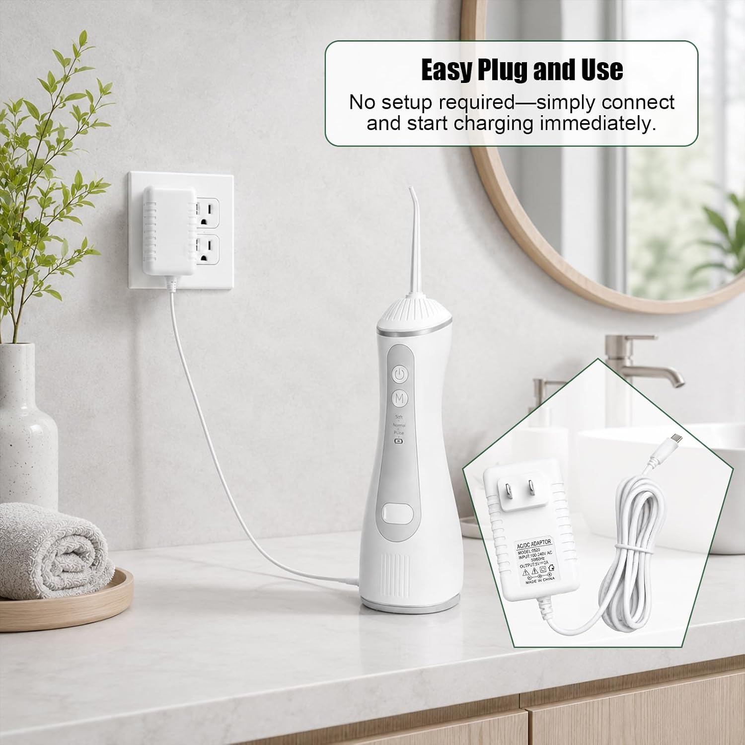 USB C Charger Compatible with Waterpik WF-30CD WF20 WF-17CD017-1 WF-20CD010 WF-20 WF 20 Cordless Water Flosser, 5V 2A Power Adapter Charging Cable Cord White,6.6FT