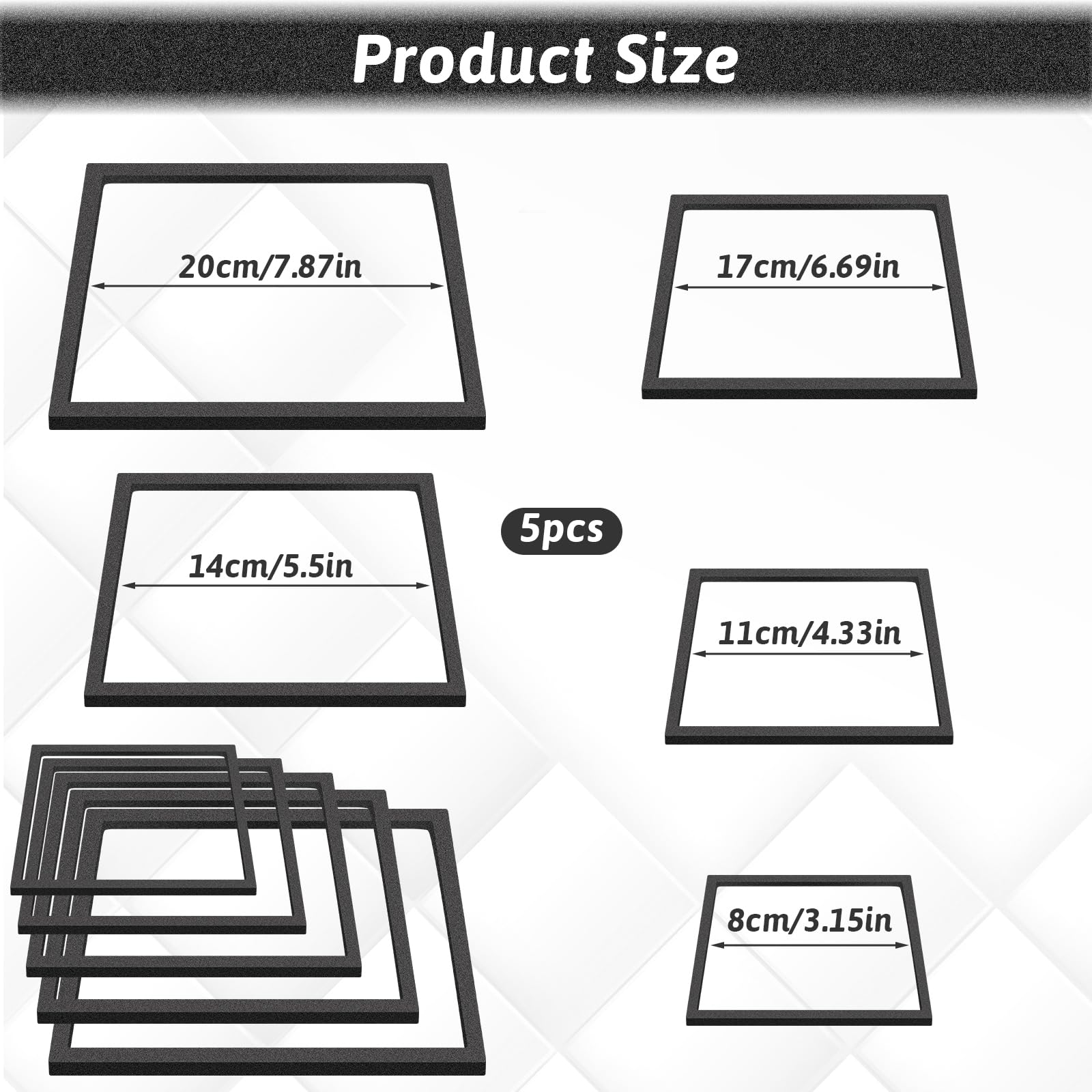 Apausvcm 5 Pcs Fish Feeding Rings Set, Floating Aquarium Plant Corral 5 Sizes Square Fish Feeding Rings Fish Tank Aquarium Accessories for Bettas Goldfish Turtle (Black)