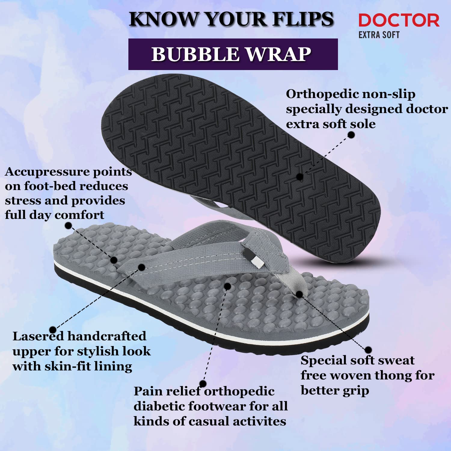DOCTOR EXTRA SOFT House Slipper for Men's Care |Orthopaedic | Diabetic | Comfortable | Cushion | Flip-Flop Men's and Boy’s Home Slides for Daily Use Bubble Softy D-30-Grey-11 UK