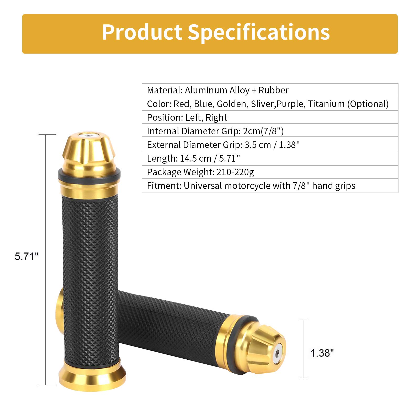 7/8 Inch Universal Grips Motorcycle Handlebar Grips - CNC Aluminum