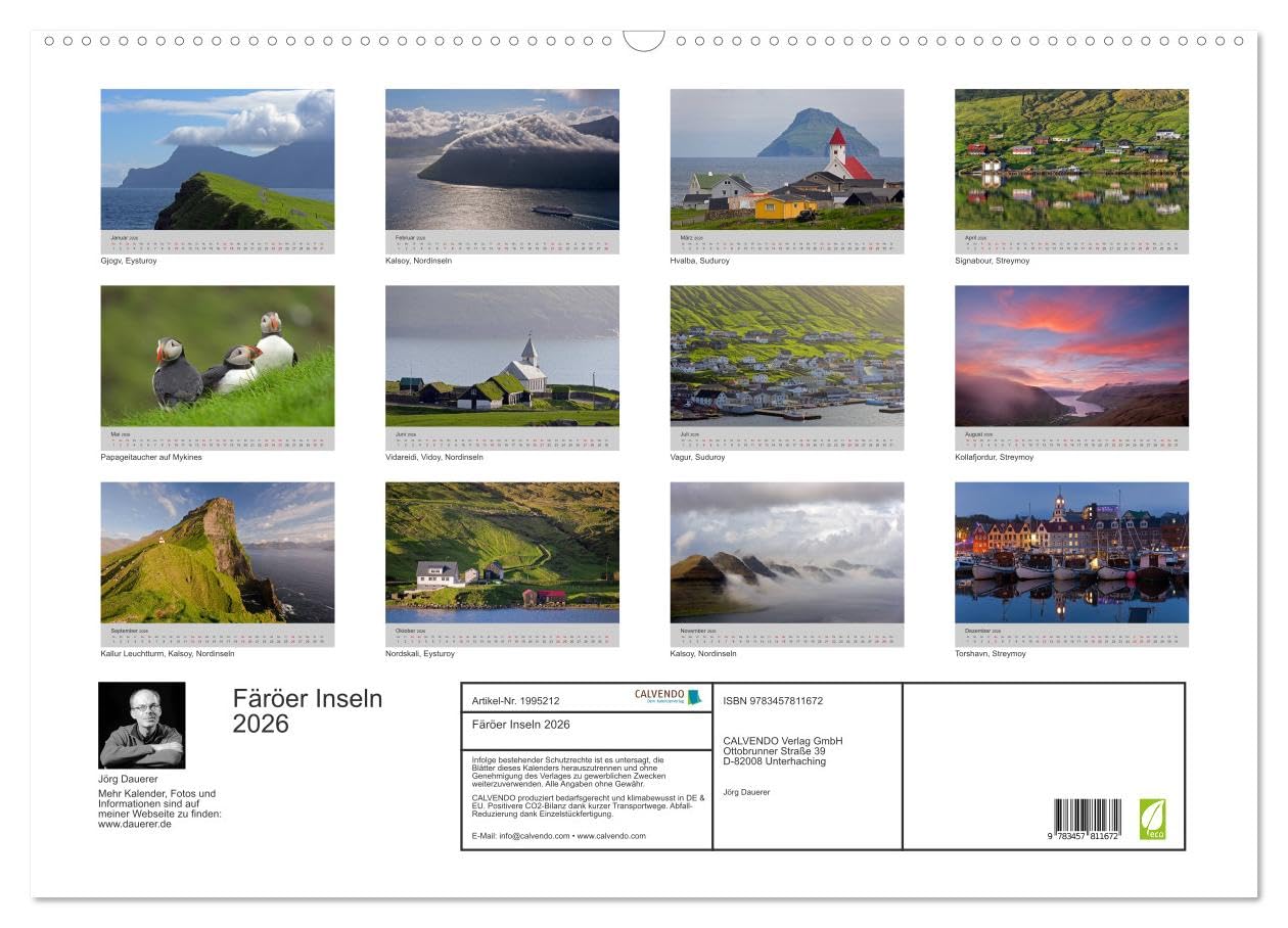 Färöer Inseln 2026 (Wandkalender 2026 DIN A2 quer), CALVENDO Monatskalender: Landschaft, Architektur, Küste und Wolken auf den Färöer Inseln