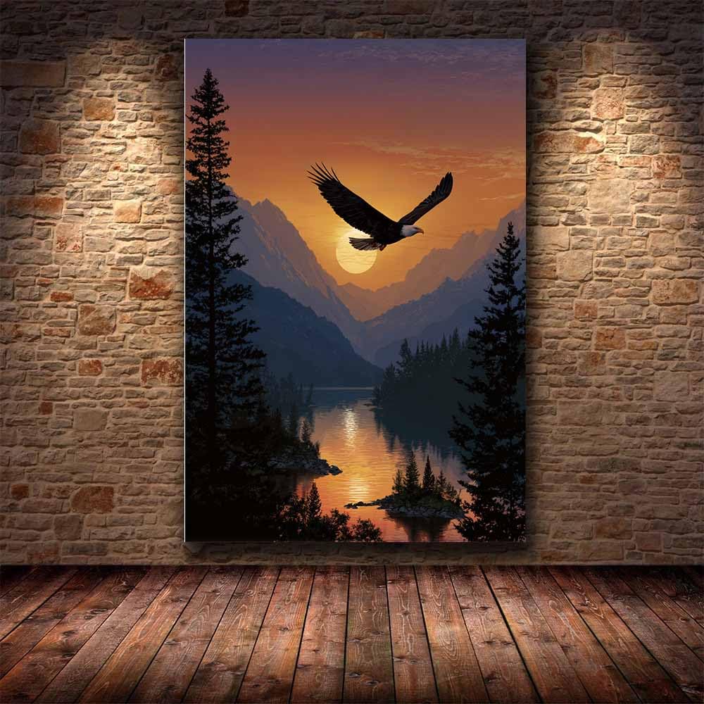 HUYEEI Krajobraz na płótnie Dolina orłów o zmierzchu dekoracje ścienne, dekoracja domu, nadaje się do salonu, sypialni, biura itp. (brązowy)-60 x 90 cm w ramie