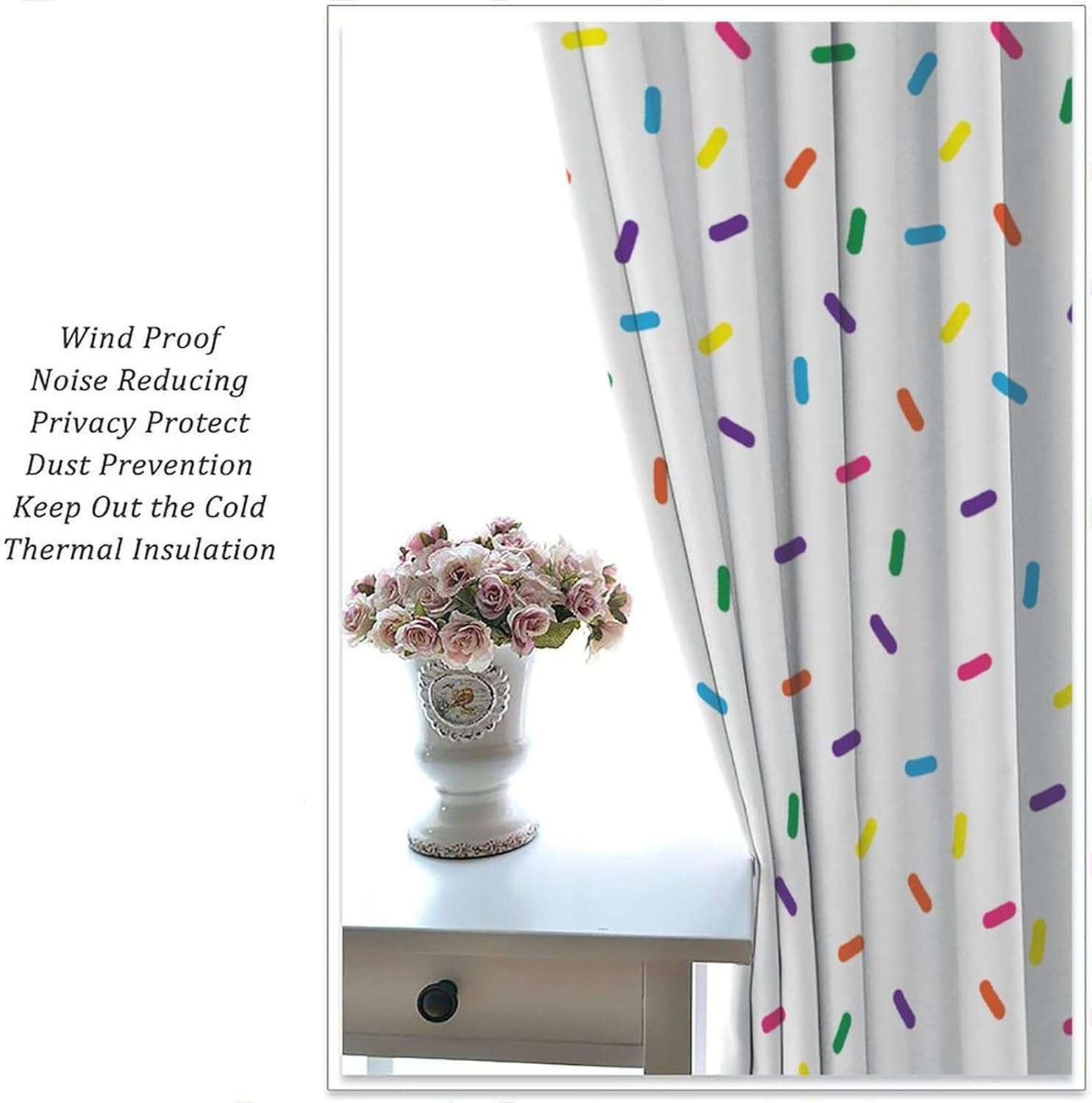 Sweet Candy Curtains for Girls, Abstract Patterns of Colorful Donuts Sprinkled with Delicious Food Bakery Themes Printed Window Drapes for Living Room Bedroom 42" W X 63" L