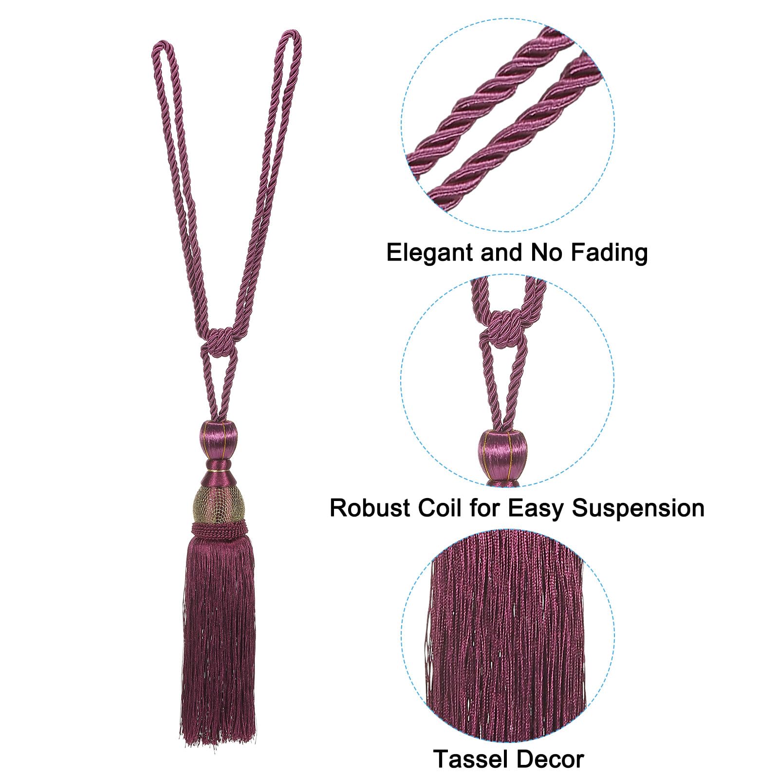 PATIKIL Curtain Tiebacks, 2 Pack 16" Elegant Handmade Curtain Holdbacks Rope with Tassel Home Office Hotel Decorative, Dark Purple - Image 4