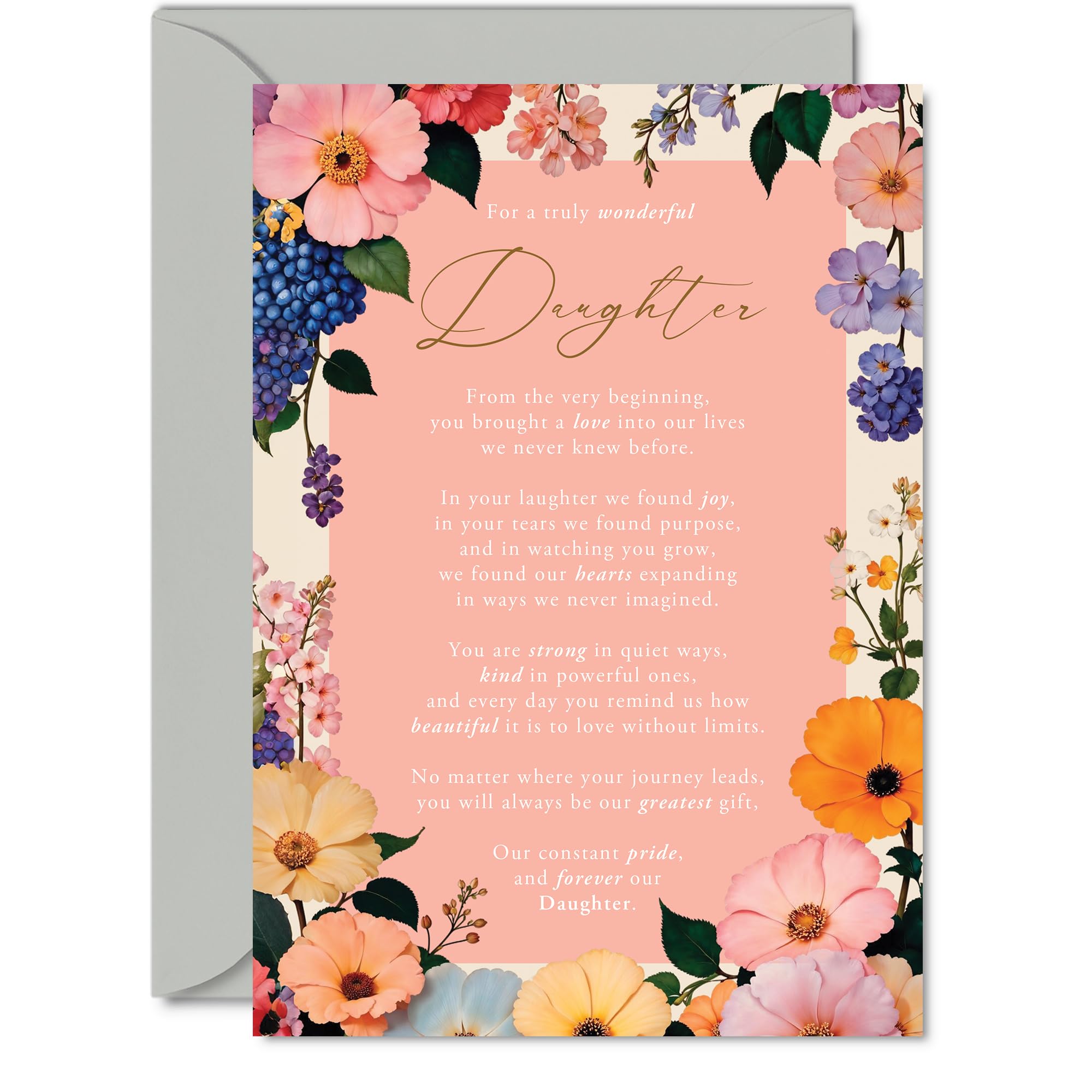 Daughter Birthday Card - Forever Ours - Happy Birthday Card for Daughter from Dad Mum, A5 Floral Pattern Bday Greeting Cards
