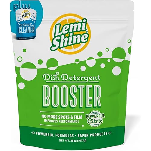 Lemi Shine Dish Detergent Booster, Hard Water Stain Remover, Multi-Use Citric Acid Cleaner 38 oz, Pack of 1