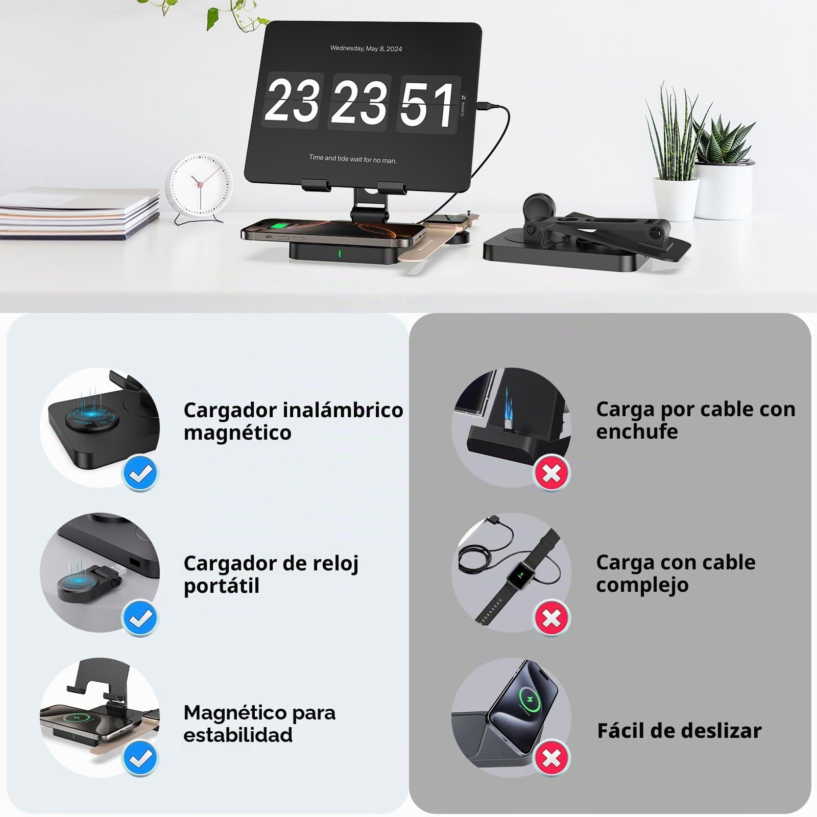 Cargador Inalámbrico para Apple - Estación de Carga para iPhone 16/15 Pro/14/13/12, Apple Watch 10/9/8/7/6/SE, iPad y AirPods 4