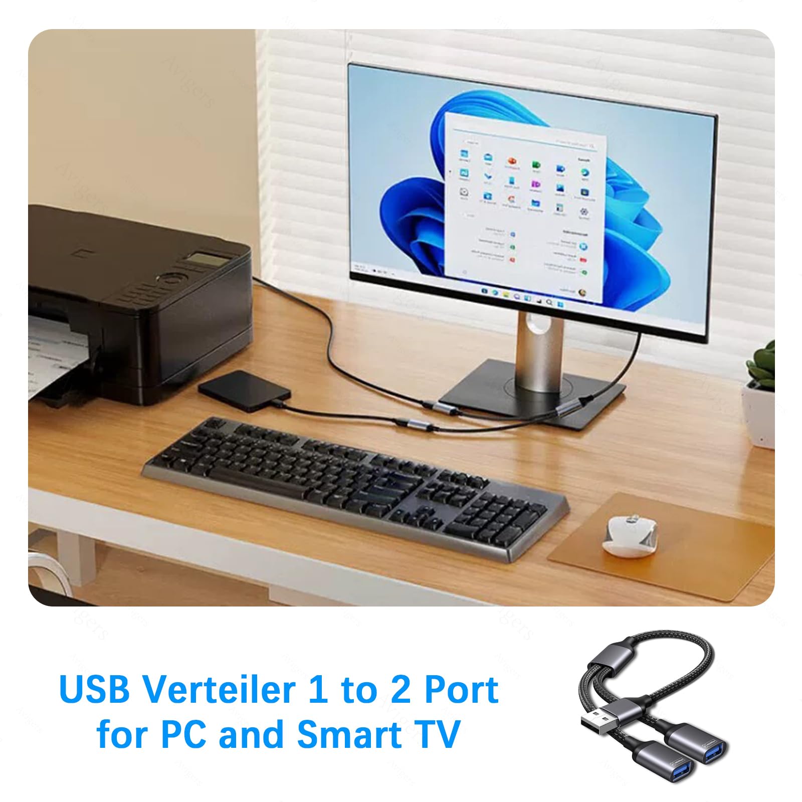 AXFEE 2 Pezzi USB 3.0 Hub, 3-Porta Splitter Hub(2 USB 2.0 + USB3.0), Sdoppiatore USB multipla, Adattatore Dati Ad Alta Velocità per PC, Laptop, MacBook, Chiavetta USB, Stampante Tastiera Mouse-Nero