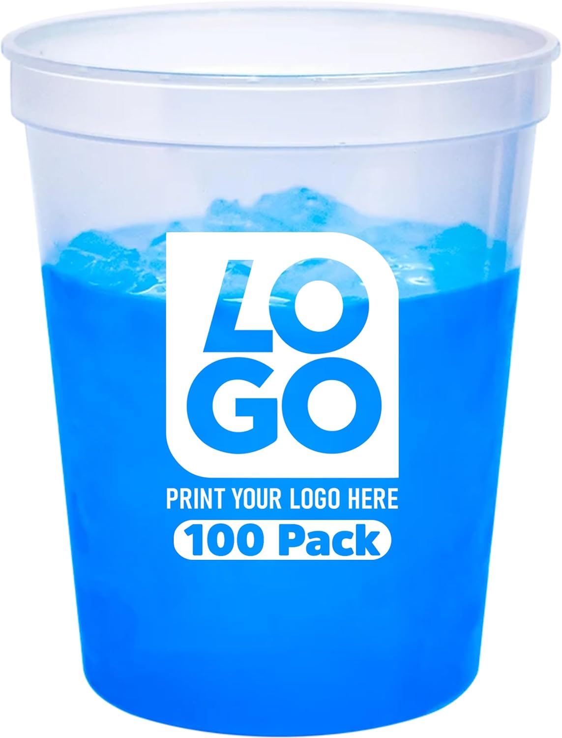 16oz Color Changing Stadium Cups with Custom One-Color Imprint for Parties & Events (Natural To Blue, 50 Cups)