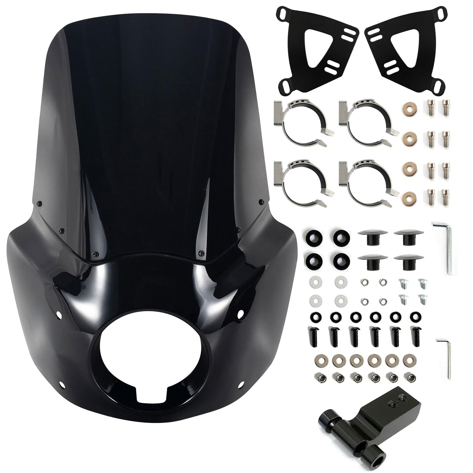 FATECIM Motorcycle 5.75" Headlight Fairing with 15" Dark Smoke Windshield Windscreen &amp; 48-58mm Mounting Kit Headlight Extension Block For Harley 2018 2019 2020 2021 2022 Softail FXBB Street Bob
