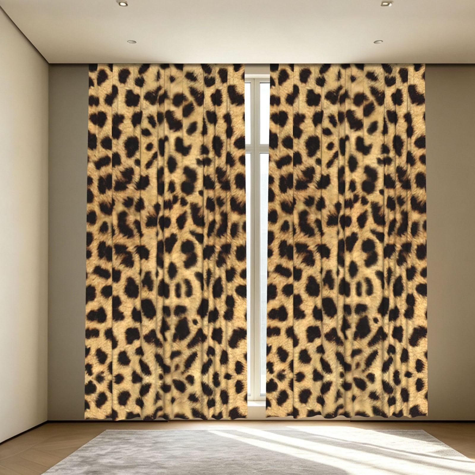 Yyoretp Leopard Animal print Print Blackout Curtains for Living Room Bedroom Thermal Insulated Window Drapes.