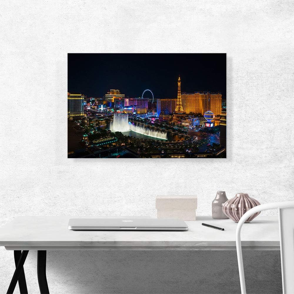 ARTCANVAS Las Vegas Strip Nevada Party City at Midnight Canvas Art Print Stretched Framed Painting Picture Poster Giclee Wall Decor - 26" x 18" (0.75" Deep)