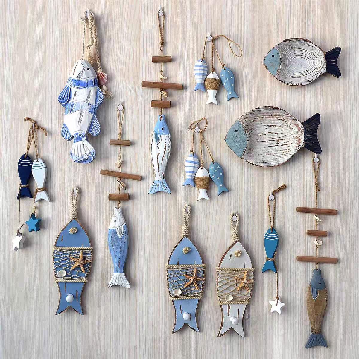 6 Pesci Decorativi In Legno Con Spago - Ornamenti Per Battesimo, Comunione O Arredo Bagno - Stile Nautico - Foto 10