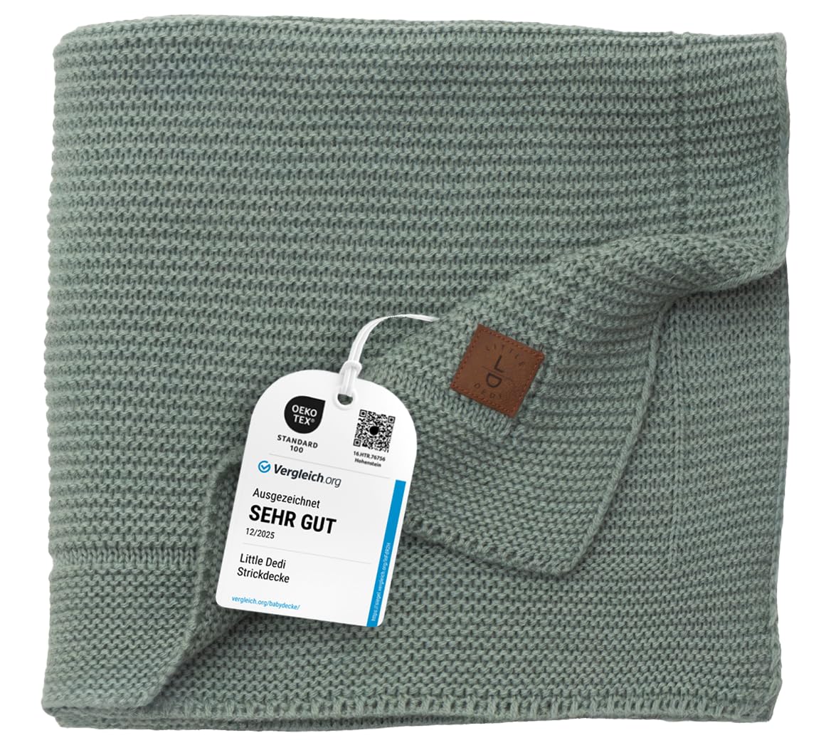 Little Dedi Alina Baby Soft Knitted Blanket, 80 x 100 cm, Green, Soft and Breathable, Oeko-Tex Certified, Lightweight and Cuddly, Perfect for Newborns, Toddlers, Cot, Pram