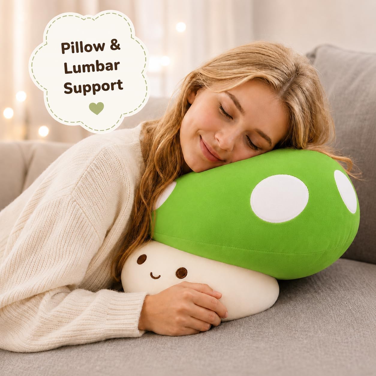 14 Inch Green Mushroom Plush Pillow, Cute Large Mushroom Decor Stuffed Animal Plushies Stuffy, Soft Toy Gift for Girl Boy Kid Adult Birthday Christmas Valentine's Day