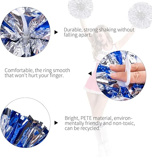 Miniatura 10 de Paquete de 4 pompones de plástico metálico para porristas y animadores, niños y adultos