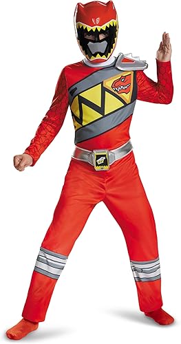 Disfraz de Power Rangers rojo para niños, con licencia oficial de Red Ranger Dino Charge Classic Power Ranger con máscara