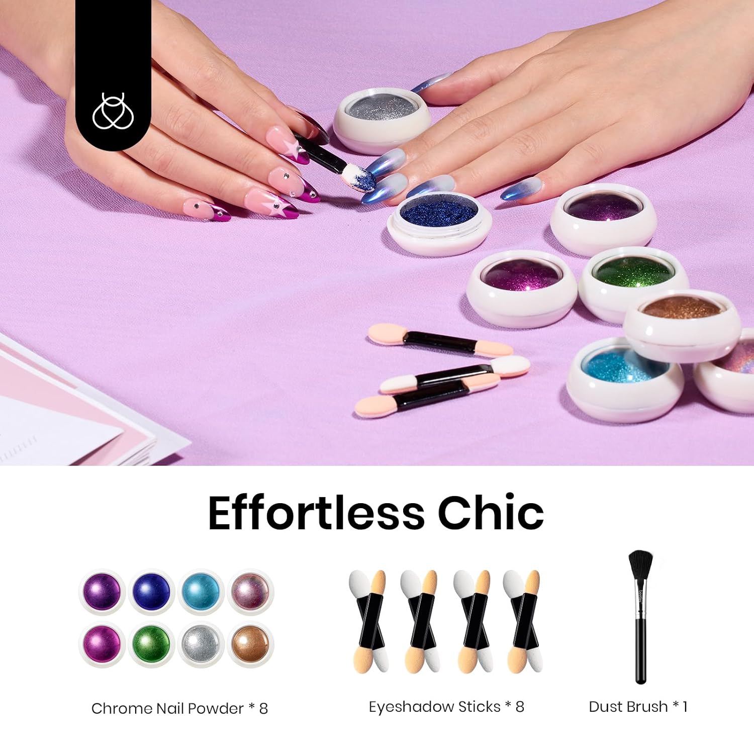 Beetles Gel Polish 8 Colors Chrome Powder for Nails Pink Purple Blue Green Silver Golden Rainbow Nail Powder 2024 Mirror Effect Manicure Art Decoration Holographic Pigment Gift for Women