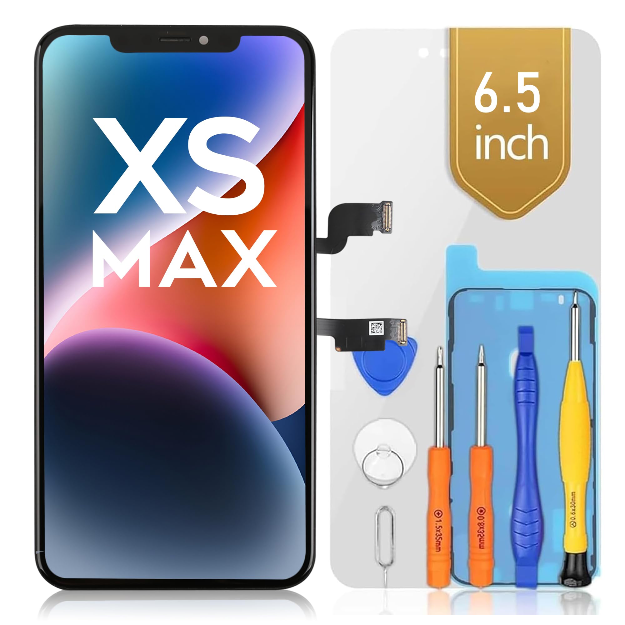 bokman Écran pour iPhone XS Max (6,5"), Écran LCD de Rechange et Numériseur Tactile avec Kit d'Outils de Réparation, Remplacement Vitre Avant (Modèles A1921, A2101, A2102, A2103, A2104)
