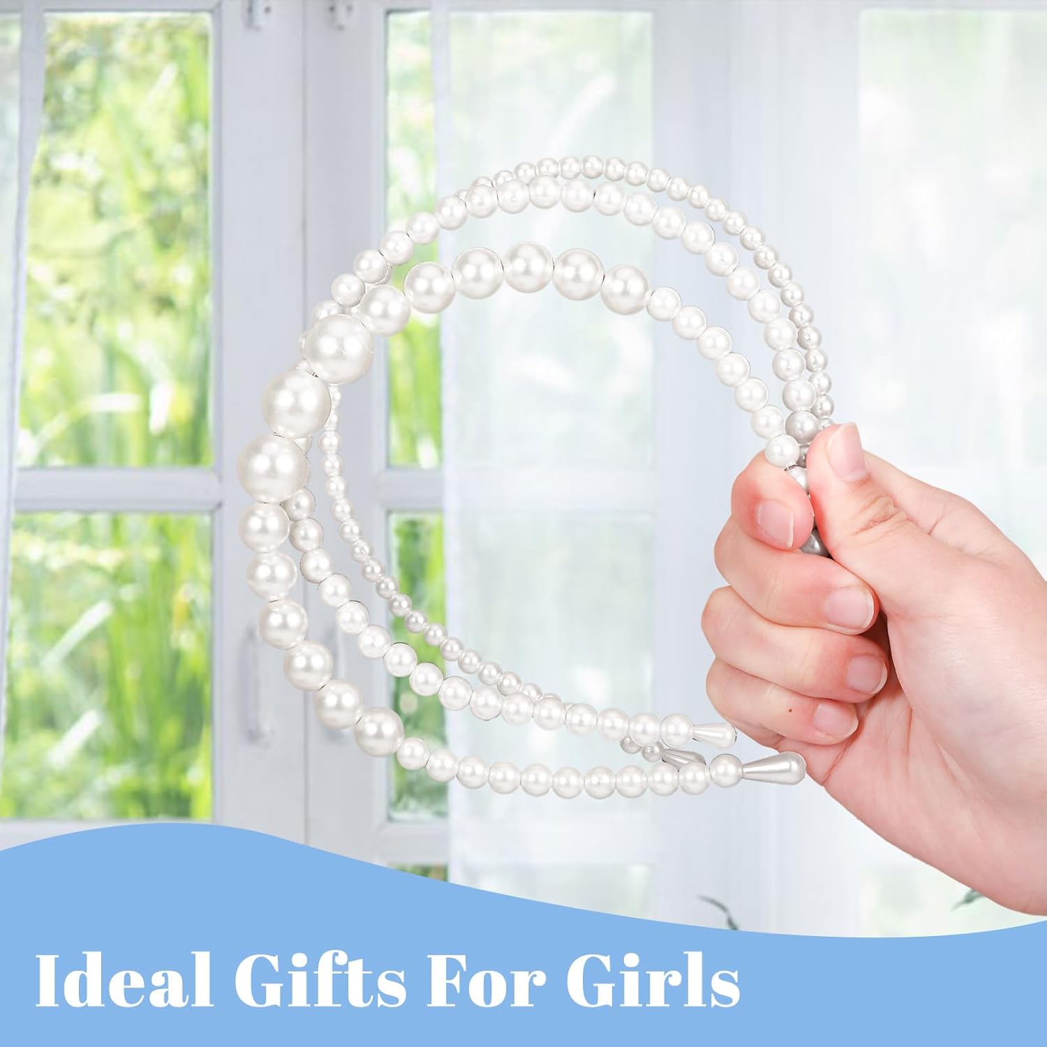3Pcs White Pearl Headband for Girls,Pearl Headbands for Women,Vintage Faux Pearls Headpiece,Pearls Rhinestones Hairbands Bridal Hair Hoop Head Bands for Women's Hair Wedding Chrsitmas Gifts - Image 6