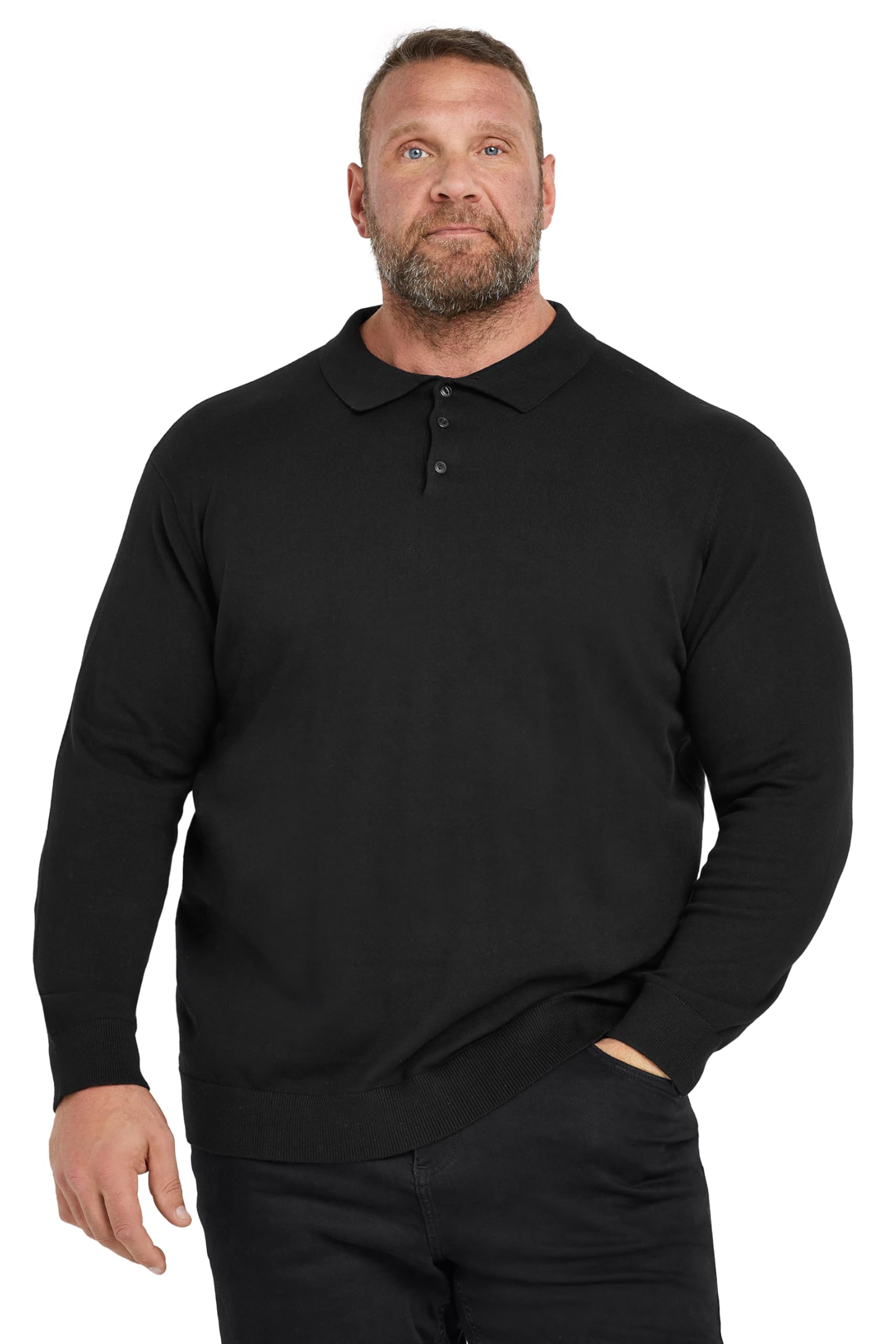 BadRhino Big & Tall Long Sleeve Knitted Polo Shirt - Men's - Plus Size Curve Black