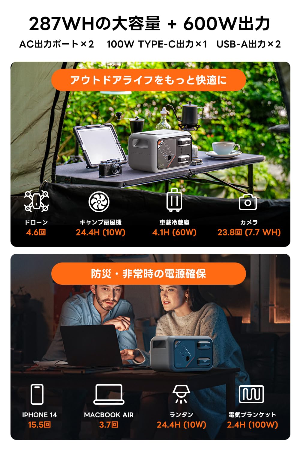 Amazon.co.jp: Litheli ポータブル電源 Flint 288 大容量 ポータブル