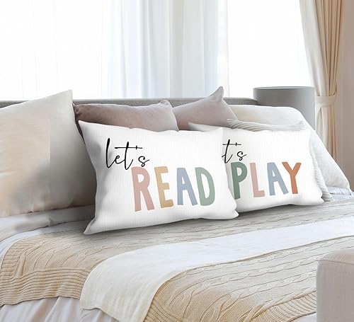 Miniatura 4 de FLDAS Let's Read Let's Play - Fundas de almohada decorativas, fundas de almohada de lectura con palabras coloridas para guardería, niños, sala de