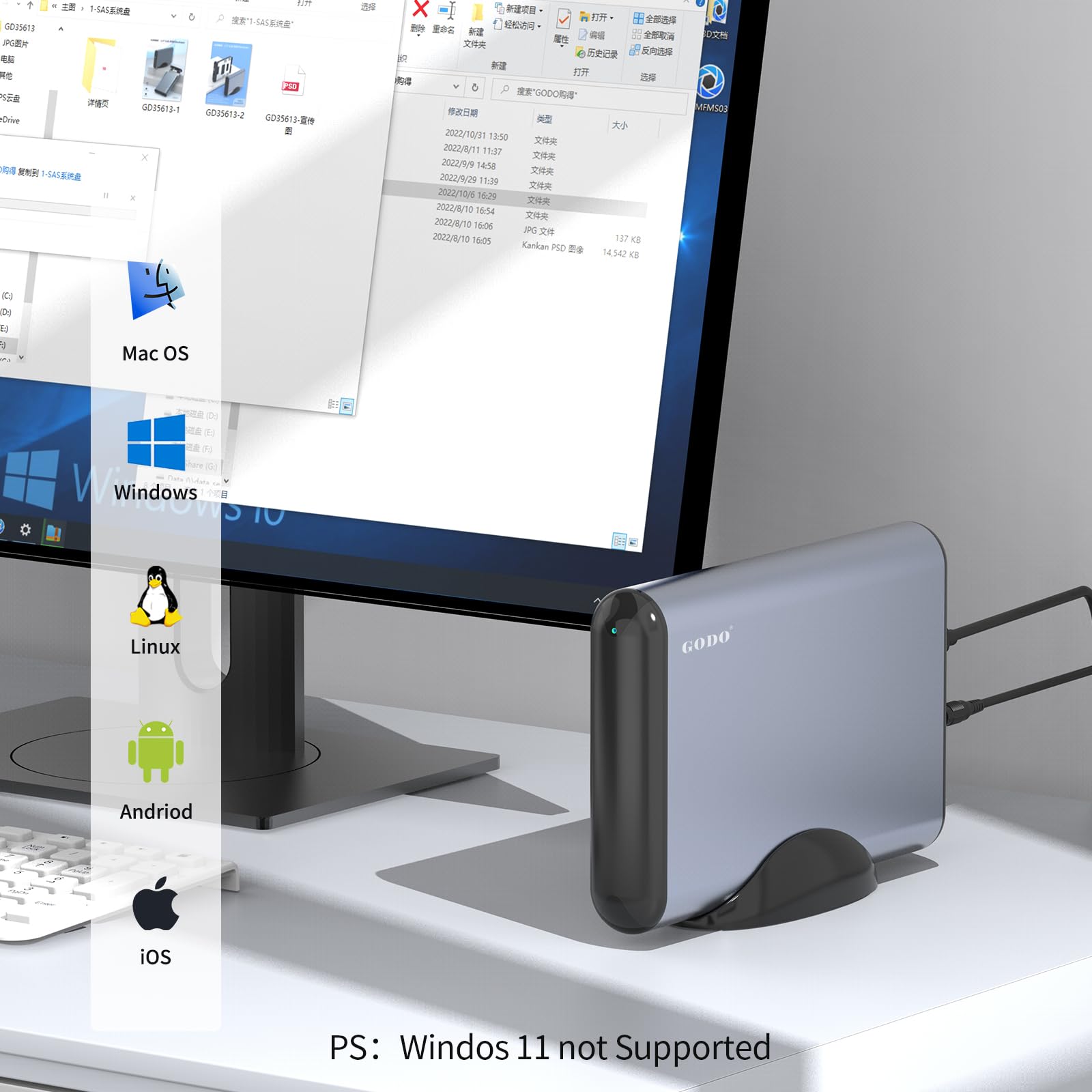GODO Adattatore da SAS a USB 3.0, docking station per disco rigido per SSD SAS/SATA HDD da 2,5/3,5", con indicatore luminoso, adattatore di alimentazione, plug and play, supporta UASP Trim