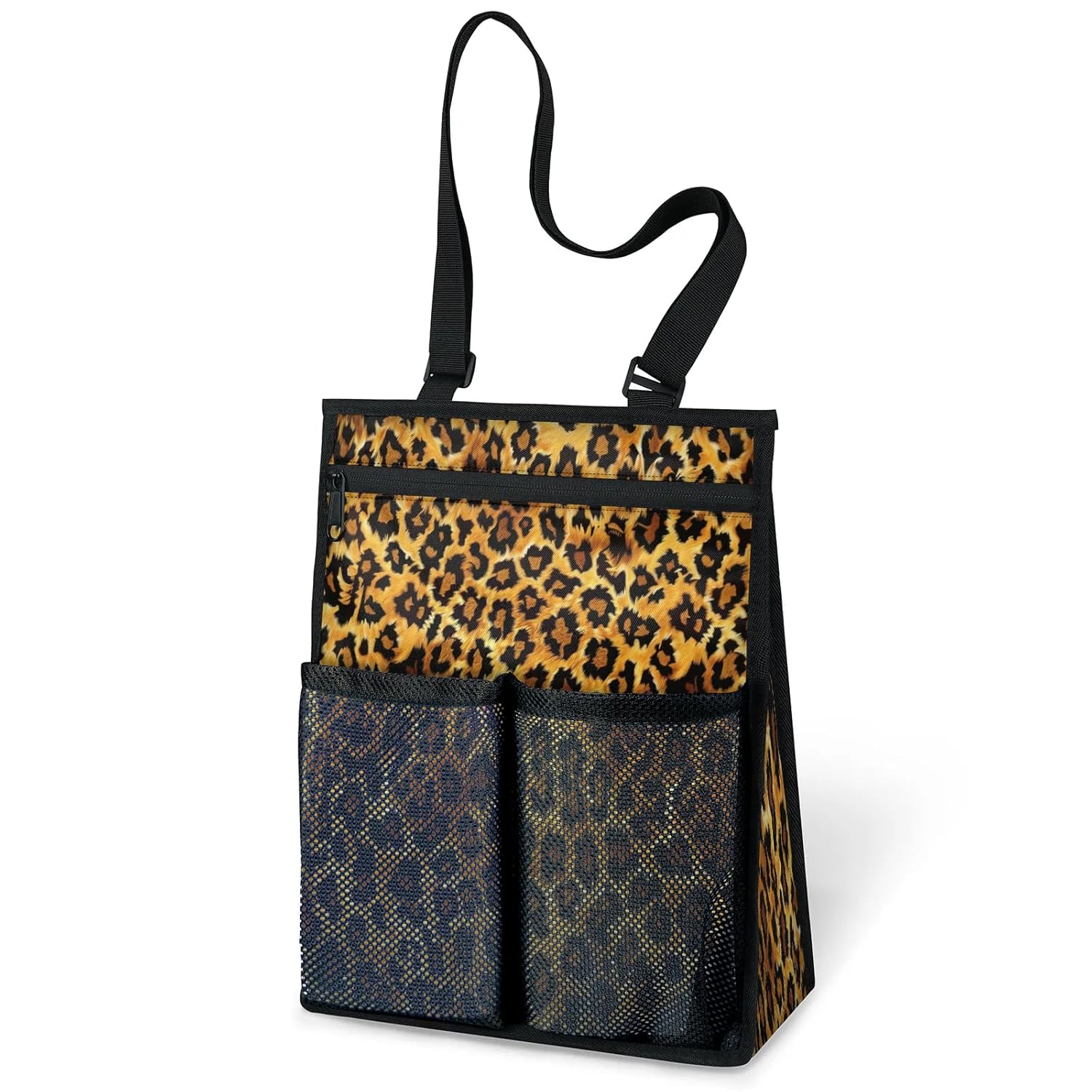 Ourtheme Leopard Texture Portable Shower Bag for Travel Gym Camp Beach Tote Shower Caddy Bags Hanging Toiletry Organizer